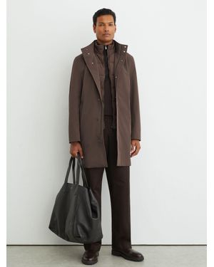 Reiss Hybrid Gilet-Insert Overcoat With Hood - Brown