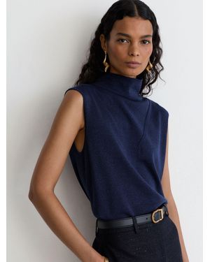 Reiss Wool-Blend Metallic-Knit Funnel-Neck Vest - Blue