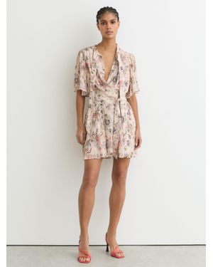 Reiss Metallic-Floral Flippy Mini Dress - Natural