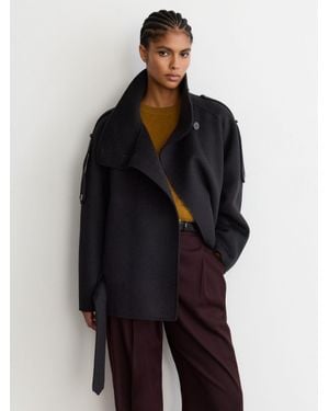Reiss Wool-Blend Funnel-Neck Blindseam Coat - Blue