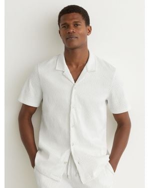 Reiss Textured-Wave Cuban-Collar Shirt - White