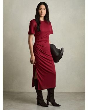 Reiss Tulia - Red Modal-blend Ruched Midi Dress, Us 14