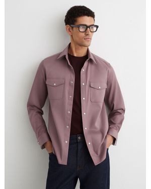 Reiss Cotton-Twill Twin-Pocket Overshirt With Stretch - Purple