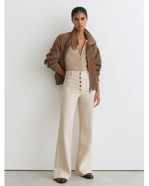 Reiss Cali - Ecru Petite Twin-pocket Button Flared Jeans, Us 22 - Natural