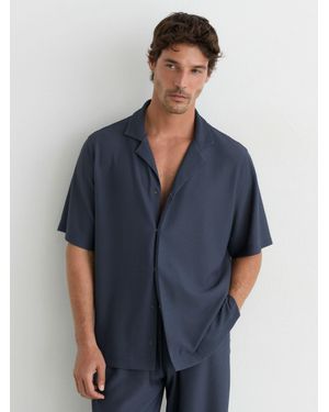 Reiss Textured Cuban-Collar Short-Sleeve Shirt - Blue