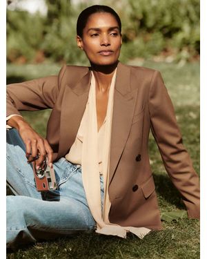 Reiss Petite Wool Blend Double Breasted Suit Blazer - Natural