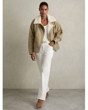Reiss Mona Jacket Leather Plain - Natural