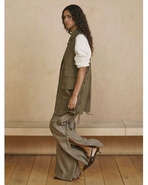 Reiss Elyn - Sage Green Wide-leg Side-zip Trousers, Us 0 L - Natural