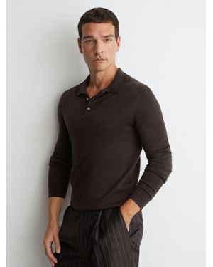 Reiss Merino Wool Long-Sleeve Polo Shirt - Grey