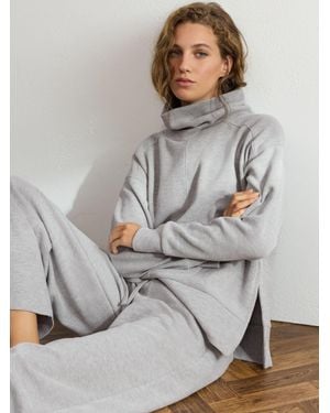 Reiss Cotton-Blend Roll-Neck Long-Sleeve Top - Grey