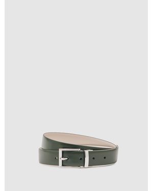 Reiss Ricky - Forest Green/off White Reversible Leather Belt, 32