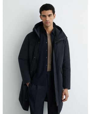 Reiss Quilted Hooded Mid-Length Puffer Coat - Blue