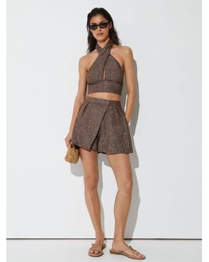 Reiss Serena - Taupe Brown Linen Wrap-front Shorts, Us 12 - Natural