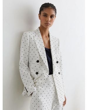 Reiss Petite Polka-Dot Double-Breasted Suit Blazer - White