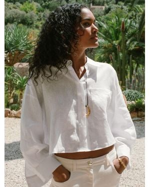 Reiss Linen Oversize Cropped Shirt - Green