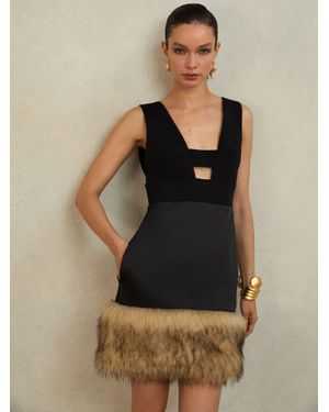 ATELIER Reiss & Satin Faux Fur Trim Mini Dress - Multicolour