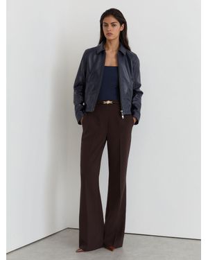 Reiss Petite Flared Knot-Hardware Belted Trousers - Blue