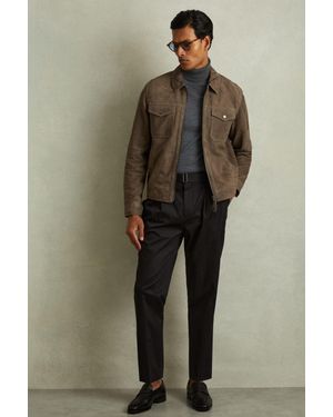 Reiss Pike - Light Charcoal Grey Suede Zip-through Trucker Jacket, M - Multicolour