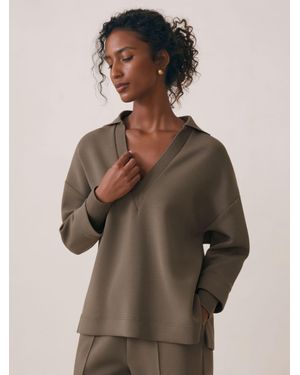 Reiss Interlock Open-Collar Sweatshirt - Brown