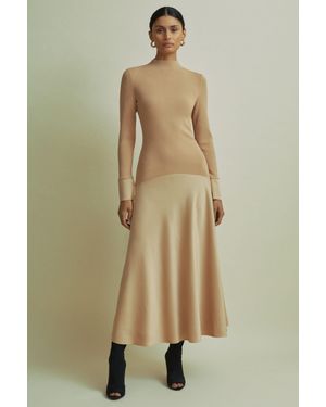 Florere Hybrid Knit-Satin Midi Dress - Natural