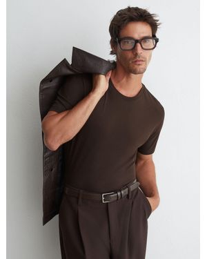 Reiss Bless - Coco Brown Cotton Crew-neck Tailored-fit T-shirt, L