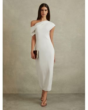 Reiss Laurey - Ivory Draped Bodycon Midi Dress - Natural