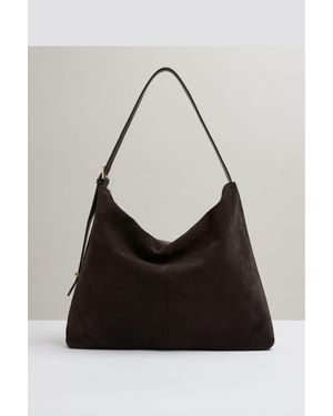 Reiss Vigo - Chocolate Grained Leather Tote Bag, One - Black