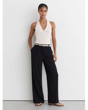 Reiss Elasticated-Waist Wide-Leg Twill Trousers - Black