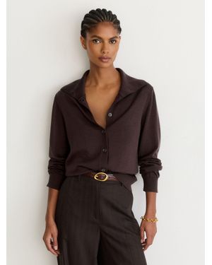 Reiss Merino Wool Collared Cardigan - Black