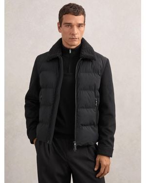 Reiss Wool-Sleeve Quilted Puffer Jacket - Black