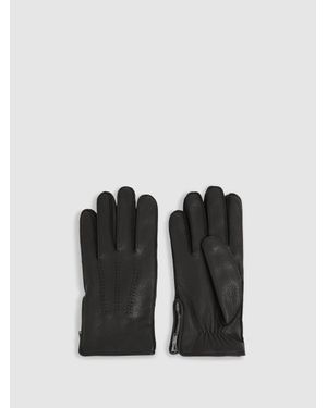 Reiss Leather Zip-Side Gloves - Black