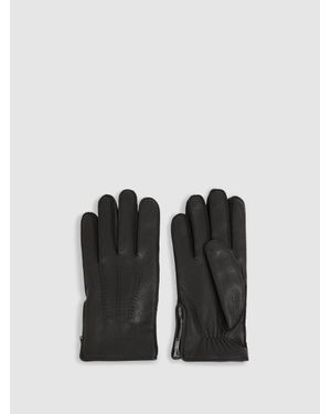 Reiss Leather Zip-Side Gloves - Black