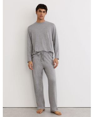 Reiss Hudson - Grey Melange Lyocell-modal Drawstring Lounge Joggers, L