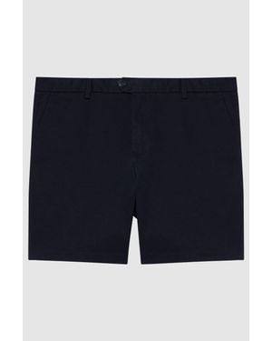 Reiss Wicket - Navy Regular Length Cotton Chino Shorts With Stretch, 30 - Blue