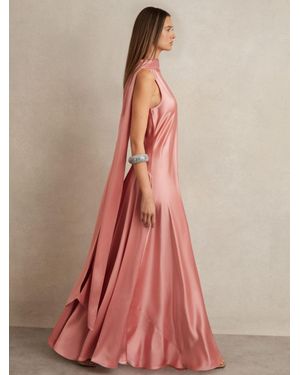 Reiss Satin Cape Maxi Dress - Pink
