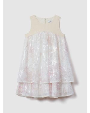 Reiss Daisy Dress Linen Sequinned - White