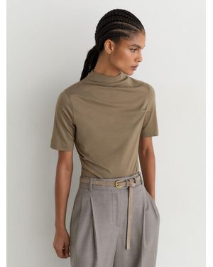 Reiss Cotton-Blend High-Neck Draped Top - Brown