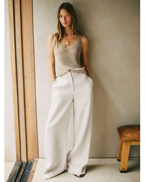 Reiss Linen-Blend Textured Wide-Leg Trousers - White