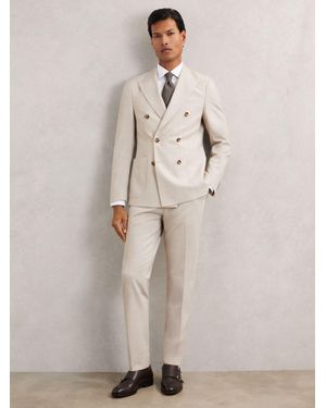 Reiss Stone Belmont Tailored Fit Textured Suit Trousers With Wool - Natural