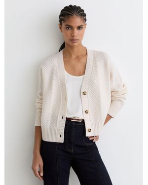 Reiss Wool-Cashmere Chevron-Stitch Cardigan - White