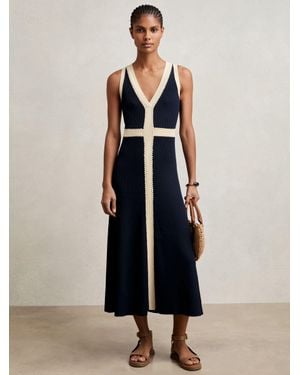 Reiss Craft-Stitch Knitted Midi Dress - Blue