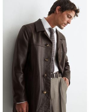 Reiss Wilson - Dark Brown Leather Trench Jacket, Xxl - Black