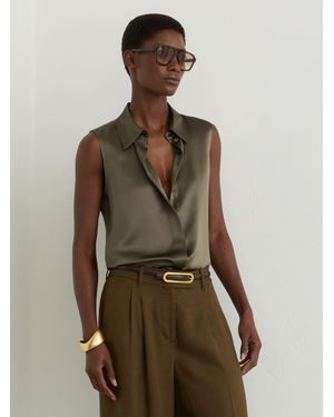Reiss Amelia - Khaki Green Silk Sleeveless Shirt, Us 8