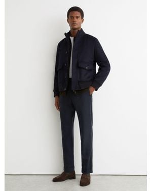 Reiss Cooper - Navy Wool-blend Tapered Cuffed Trousers, 28 - Blue
