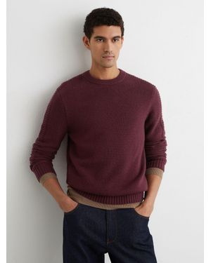 Reiss Wool-Blend Rib-Detail Crew-Neck Jumper - Red
