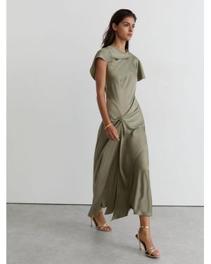 Reiss Sasha Drape-Detail Satin Midi Dress - Green
