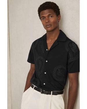 Reiss Cotton Paisley-Embroidered Shirt - Black