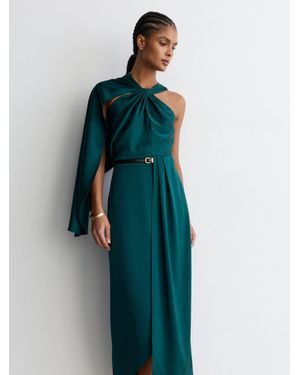 Reiss Satin Side-Cape Draped Midi Dress - Blue