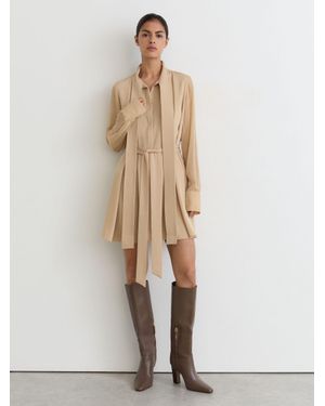 Reiss Tie-Neck Belted Mini Dress - Natural
