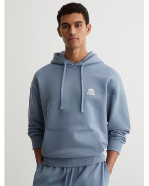 Reiss Monogram Embroidered Relaxed Hoodie - Blue